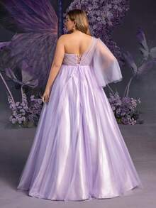 Faeriesty 優雅大尺碼孕婦晚禮服 - 3D花卉裝飾、喇叭袖,適合嬰兒派對、正式晚宴和浪漫晚餐 - 紫羅蘭色 - 查看 3