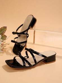 FVPFVP French Chunky Heel Sandals, Sexy Open Toe High Heel Shoes With Bowknot Strap For Women, Summer - Black - View 7