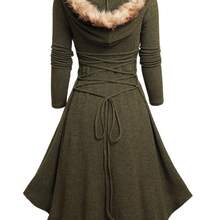 Women's Winter Hooded Dress - Adjustable Waist Design, High-Elasticity Fit-And-Flare Maxi Gown - xanh quân đội - Xem 4