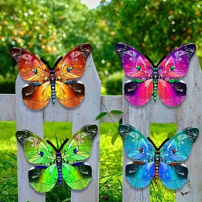 4-Piece Butterfly Wall Decor - Made Of Weather-Resistant Acrylic, Suitable For Outdoor Garden Use, Size: 3.46X4.33 Inches, No Electricity Required, Suitable For Home, Yard And Event Butterfly Decorations, Wall Decor
