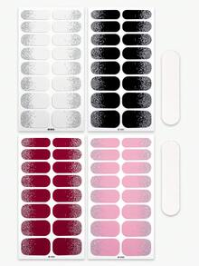 64片装亮片美甲贴纸，简约纯色全覆盖亮片美甲贴纸，适合女士派对DIY美甲用品 - 彩色 - 查看 5