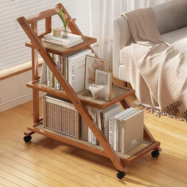 Foldable Rolling Storage Shelf: Multi-Tier Bamboo Organizer For Books, Kitchen, & More