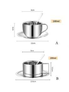 三件套咖啡杯套装，米兰咖啡杯套装，咖啡杯碟勺，马克杯，咖啡杯，高品质不锈钢材质，意式浓缩咖啡杯，手冲咖啡杯 - 銀色 - 查看 3