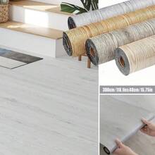 1 rolka 40 cm x 3 m samoprzylepnej naklejki na podłogę z winylu, 3D papier do odklejania i przyklejania z fakturą drewna, odpowiedni do domu, mieszkania, samoprzylepna, łatwa do usunięcia, wodoodporna, pogrubiona wykładzina podłogowa z fakturą drewna - B - Zobacz 2