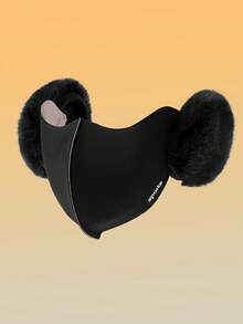 1件装纯色涤纶（聚酯纤维）冬季口罩，带耳罩，仿毛皮防风保暖时尚冬季二合一口罩，带耳罩 - 黑色 - 查看 6