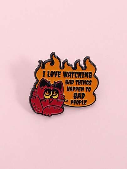 1PC Punk Red Devil Cat Brooch Enamel Pins I Love Watching Bad Things Happen To Bad People Brooches Backpack Lapel Badge Jewelry Gift