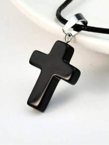 1/5 piezas Colgante de collar con forma de corazón de cristal de obsidiana negra, con encantos de piedras de cruz y cuarzo hexagonal, collar de cordón ajustable, regalo de moda unisex adecuado para festividades, para hacer joyería DIY - Negro - Ver 18