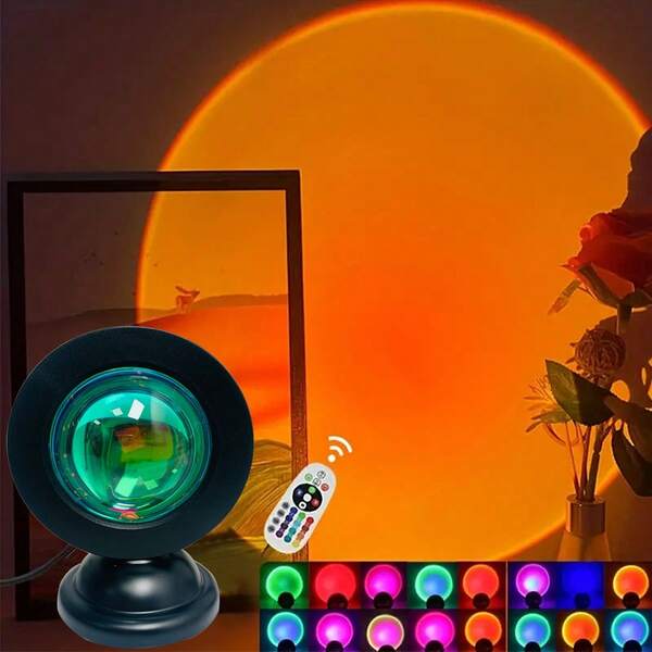 16 Color USB LED Sunset Spotlight, With Remote Control USB Light ABS Floodlight, Suitable For Home Decor Living Room, Halloween, Christmas, Wedding Decorations, Desk Accessories, Travel, Camping, Parties, And The Perfect Christmas Gift.