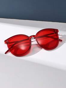 Vintage Round Large Frame Red Fashion Fashion Glasses, Metal Temples, Casual Decoration Daily Wear, Studded Unisex - Red - View 3