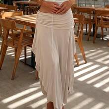 Women's Solid Color Slit Waist Elegant Skirt Spring - Apricot - View 3