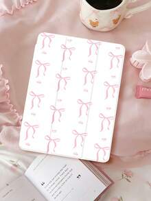 1个浅粉色蝴蝶结图案扁平保护套，兼容iPad 10.2英寸（2021/2020款）、iPad第10/9/8代、iPad（A16）11英寸（第11代，2025款）、三星Galaxy Tab A8 10.5英寸（2022款）/平板电脑保护套，带笔槽，支持自动休眠/唤醒功能。 - 彩色 - 查看 1