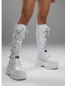 Botas de plataforma con evillas . - Blanco - Ver 4