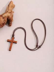 ZIRUISP 1/2/4/6/12pcs Handmade Wooden Cross Pendant Necklace, Suitable For Men And Women, Christian Jewelry With Adjustable Black Cord, Perfect Faith Gift For Believers - Wooden Cross Wax Rope Necklace - View 17