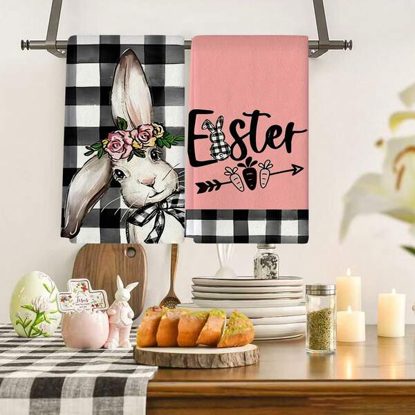 1/1/2 Set Paskalya Mutfak Havlusu - Yüksek Emici Özelliğe Sahip, Yumuşak Polyester Bulaşık Havluları, Sevimli Tavşan ve Çiçek Desenleriyle Tasarlanmış, Minimalist Şık Stil ve Ekose Kenar Süslemeli. Boyut 40*60cm - Yemek Pişirme ve Fırınlama İçin Uygun, Oturma Odası, Mutfak, Yemek Odası ve Tatil Partileri İçin Dekorasyon, Ayrıca Harika Bir Ev Hediyesi