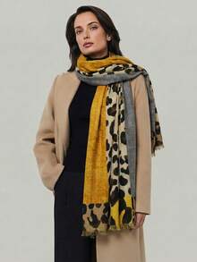 1 st. leopardmönstrad lapptäckssjal för kvinnor, eleganta och trendiga halsdukar, mångsidiga för flera tillfällen - Multifärgad - Visa 1