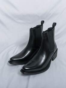 2026 New Fashion Men's Chelsea Boots, Motorcycle Boots, Versatile Casual Shoes, Autumn/Winter Korean Style, Comfortable Spring Cowboy Boots, Minimalist Riding Boots, Summer One-Piece High-Top Derby Shoes, Retro Designer Dress Shoes For Daily, Party, Date, Gift, Pointed Toe Mid-Calf Boots - Black - View 3