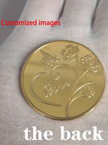 Customized Commemorative Coin, Photo Customization, Creative Photo Gift, Round/Heart-Shaped Photo Couple Commemorative Coin With Rose Pattern, Valentine's Day Gift - Multicolor - View 4