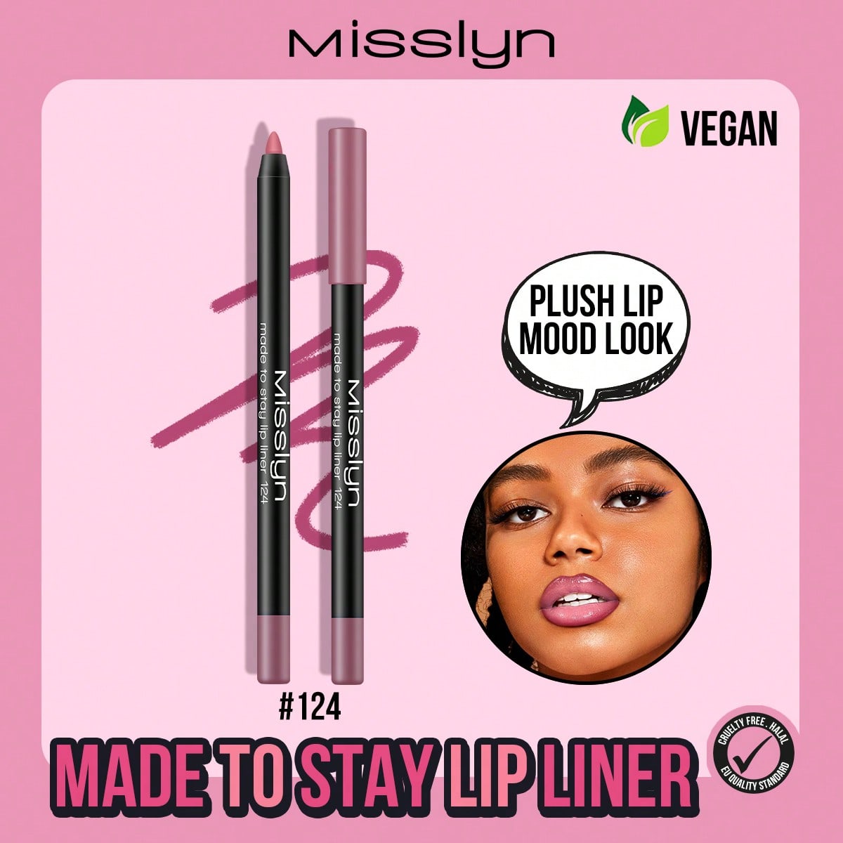 Shein #124 Misslyn 1Pc Made To Stay Lip Liner,Sharpenable Lip Pencil,Highly Pigmented Matte Lip Makeup,Smooth Longwear Natural Finish,Smudge-Resistant Ultra Fine Lip Contour Pencil For Party,Travel & Y2k Makeup,Vegan & Cruelty-Free