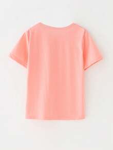 Girls' Casual Letter Print Round Neck Short Sleeve T-Shirt, Summer - Pink - View 2