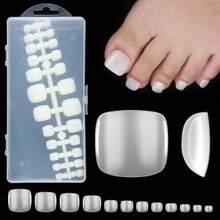 300 Pcs Gel X Toe Nail Tips 15 Sizes Extra Wide Large Toenail Tips Full Cover Matte Clear No-File Needed DIY Artificial Nails For Toes Square Shape False Toenails Tips - 自然趾甲貼片 504片/盒 - 查看 1