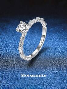 BLOVEMEE 1枚优雅925纯银5.0毫米0.5克拉莫桑石编织戒指，适合女性日常佩戴、派对、节日、情人节、母亲节、结婚纪念日等场合，是馈赠佳品。 - 銀色 - 查看 5