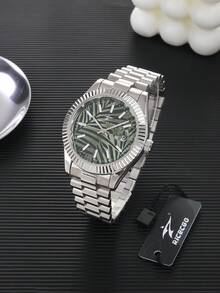 RICECGO 1pc Men's Quartz Watch Distinctive Textured Design For Standout Appeal Premium Stainless Steel Bracelet With Premium Feel Features Date Display Blends Business And Casual Styles With Personalized Infuses Outfits, Cool Energy - Silver - View 6