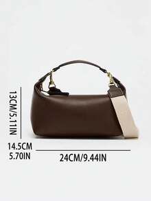 Women's Fashionable Bowling Bag, Adjustable Shoulder Strap, Canvas & PU Leather Small Square Shoulder Bag - Coffee - View 4