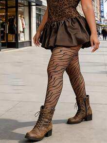 Plus Size Zebra Print Leggings - Animal Pattern Women's Tights, High Waist Pants/Valentine's Day Gift - Black - View 4