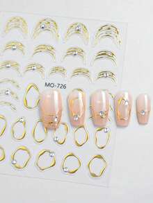 Adesivi per unghie stile francese 3D con bordo geometrico asimmetrico dorato e argentato, cornice asimmetrica, design a strisce graffiti e linee francesi, adesivi per unghie autoadesivi olografici fai-da-te in stile Y2K, decorazioni per salone di unghie e forniture per unghie - Multicolore - Visualizzare 7