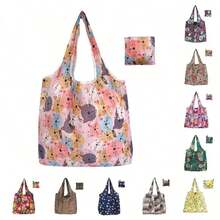 1pc (With Coin Purse Pouch) Fashion Printed Large Capacity Tote Bag, Portable Foldable Tote Bag, Shopping Bag, Shoulder Bag, Reusable Bag - 粉色 - 查看 2