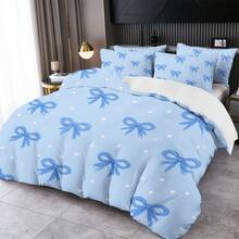 2/3件套数码蝴蝶结印花被套组（被套*1，枕套*1/2，不含被芯和枕芯），亲肤柔软舒适，适用于酒店、客房、宿舍、卧室、床上用品，四季皆宜。 - 彩色 - 查看 2