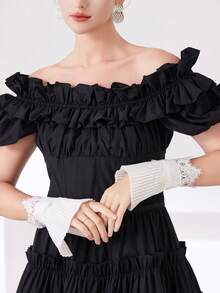 1 Pair White Pleated Lace Design Versatile Sleeve Cuffs - Multicolor - View 1