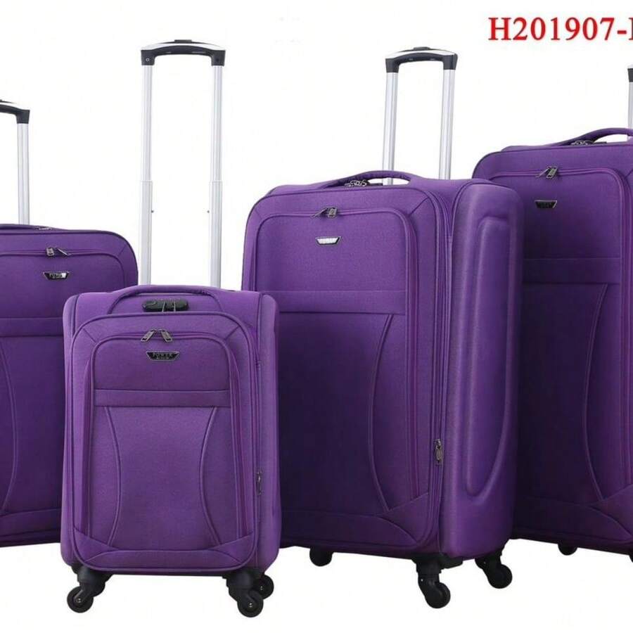 4 Wheel Spinner Soft Shell Suitcase Luggage Set 5 Wheels 360 Rotation Lightweight Waterproof Expandable - Purple - View 1