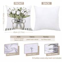 4pcs Simple Plaid & Floral Print Pillow Covers [Single-Sided Print], 17.7*17.7in(45*45cm)/19.69*19.69in(50*50cm)/15.75*15.75in(40*40cm), Spring Black & White Plaid White Floral Cushion Covers For Home, Sofa, Bedroom, Car Decor [Pillow Insert Not Included], Suitable For Daily Use, Home Decoration, Minimalist Style - Multicolor - View 2