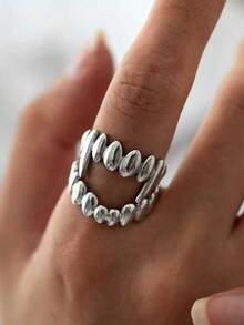 1pc/2pcs Fashionable Punk Vampire Adjustable Open Ring Set, Suitable For Parties, Music Festivals And Daily Wear, High-End Durable Men's Jewelry Ring - Silver - View 2