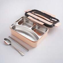 1 Pcs 304 Stainless Steel Lunch Box With Lid, Complimentary Spoons And Chopsticks, Student Cafeteria Dormitory Specific Lunch Box, Double-Layer Heated Lunch Box That Can Be Filled With Water, Perfect Holiday Gift - 粉色 - 查看 14