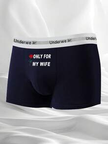 Men's Black Briefs With Letter & Rose Flower Print, Elastic Comfortable Everyday Underwear - Blue - View 1