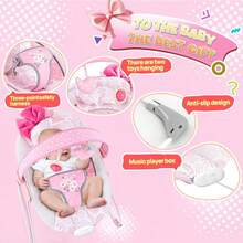 Portable Baby Bouncer For Infant,Modern Baby Bouncer Seat,Infant Bouncers With Music For Babies 0-6 Months Up To 20 Lbs - Pink Bow - View 7