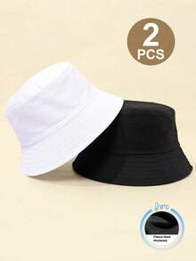 2 chiếc mũ ngư dân dày dặn, ấm áp, màu trơn cho trẻ em, mũ tai bèo chống nắng đa năng, thích hợp cho bé trai và bé gái, mùa thu/đông. - Đen trắng - dày lên - Xem 6