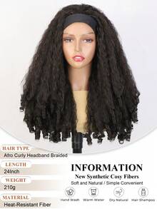Afro Curly Headband Wig Synthetic Yaki Curly Half Wigs For Black Women Kinky Curly Glueless Wig With Bottom Bouncy Curls Blowout Style Natural Black 24 Inch - Black Brown - View 4