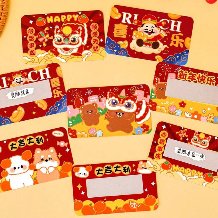 2026 New Year Wish Scratch Card, Cartoon Handwritten Scratch Game DIY Gift Scratch Card, Student Reward Card, Teacher Commendation Card, Coated Paper Back-To-School Prize Card - Red - View 5