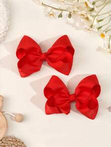 2Pcs 4.5Inch Hair Clips, Alligator Clips With Satin Ribbons, Solid-Color Hair Accessories Suitable For Girls And Teenagers, For Daily Use And Valentine's Day Decoration - Multicolor - View 1