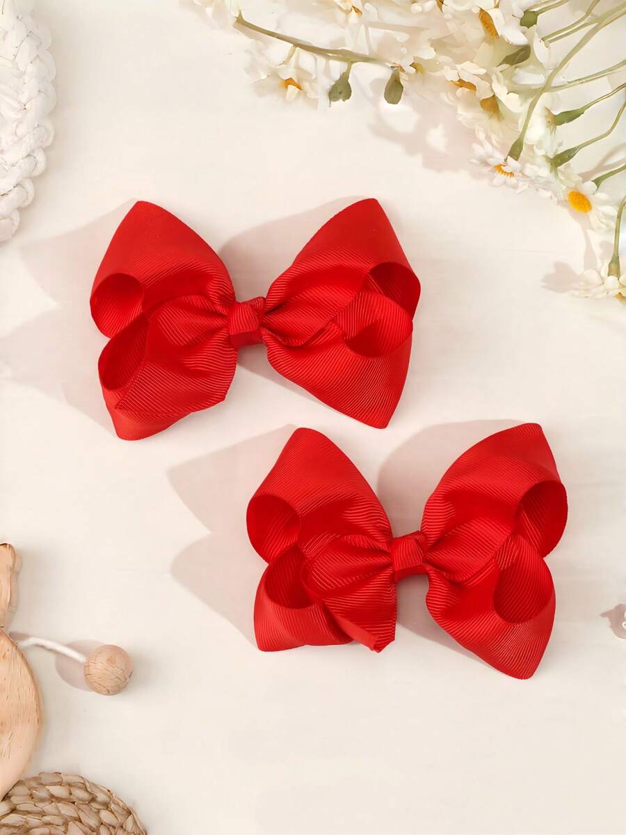 2Pcs 4.5Inch Hair Clips, Alligator Clips With Satin Ribbons, Solid-Color Hair Accessories Suitable For Girls And Teenagers, For Daily Use And Valentine's Day Decoration - Multicolor - View 1