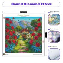 1pc Full Round Diamond Painting Garden Bungalow Kits Art Cross Stitch Embroidery Handicraft Landscape Gift 40x40cm Frameless - Multicolor - View 3