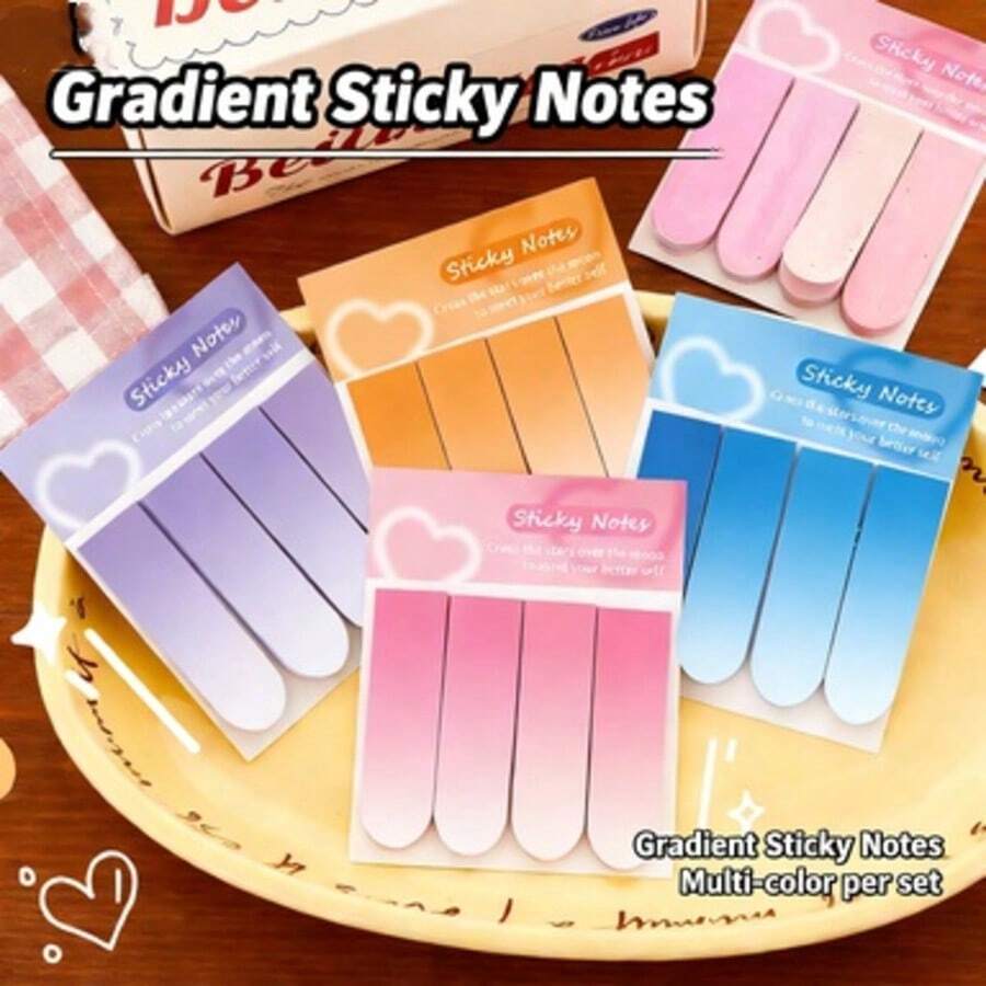 4pcs Gradient Sticky Notes, Simple Student Marking Index Stickers, Cute Memo Pads, Reusable Notes - 4pcs - View 1