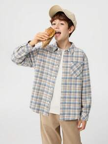 Balabala 2-26岁男女童长袖衬衫，春季款 - 藍咖色調 - 查看 3