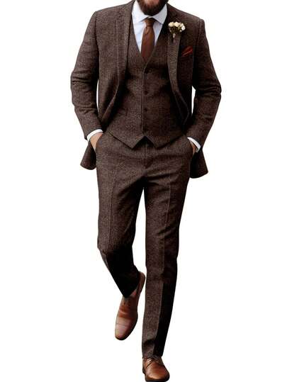 Bộ vest nam Furuyal họa tiết xương cá 3 mảnh thanh lịch dành cho nam giới, kiểu dáng ôm sát, thích hợp cho công sở, đám cưới, dạ hội, tiệc tùng, phong cách quý tộc cổ điển.