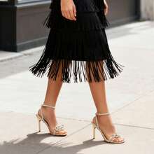 Women Bowknots Crystal Heeled Sandals Fashion Square Toe Rhinestone Decor Ankle Strap Heels For Sweet-Meets-Sassy Styles, For Autumn Party Wedding Prom - Gold - View 9