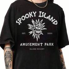 Shirts For Men Spooky Island Shirt, Disco Skull, Halloween Nostalgia, Baggy T Shirt, Skull Emblem, Spooky Disco Shirt, Ghost Town, Spooky Island Shirt Men's Casual Print Round Neck Short Sleeve T-Shirt Men Women T-Shirt Print Tee - 黑色 - 查看 1