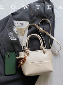 low tea 1个低茶色纯色PU皮手提包，女士复古时尚水桶包，顶部双提手设计，拉链封口，可拆卸可调节肩带，适合旅行、购物、约会、女士礼物，也适合通勤、户外活动、旅行、徒步等场合。 - 白色 - 查看 4